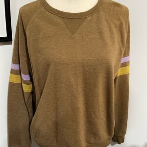 Olive Green Sweatshirt with Striped Sleeves